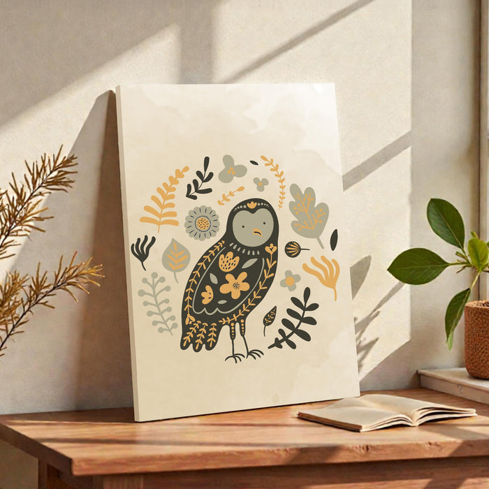 Abstract Bird Owl Stretched Canvas Wall Art Modern Boho Illustration Painting for Home & Office Wall Decor, (16x22 Inch)