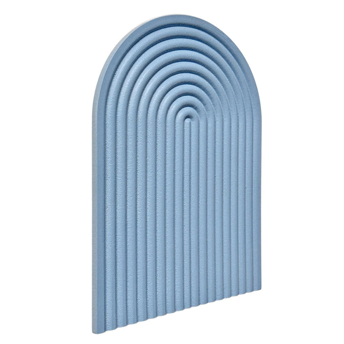 Boho Wall Hanging - Blue Ribbed Textured Blue Arched Wooden Décor, Boho, Wooden Wall Hanging – 22x31 cm