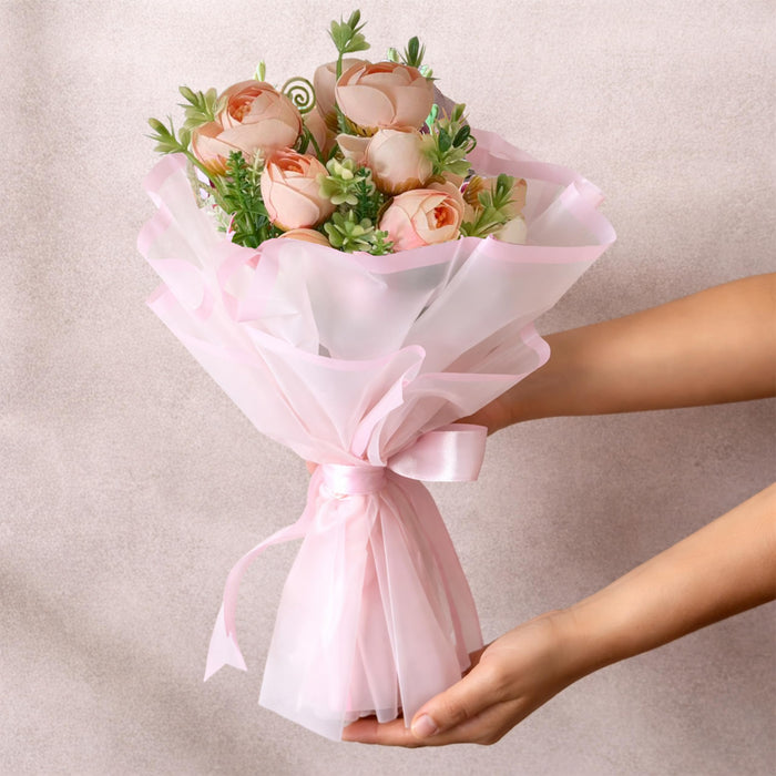 Art Street Artificial Rose Bouquet, Peach Flower Arrangement, Handmade Fabric Flowers for Valentine's Day Gift, Birthday, Anniversary, Romantic Gift for Women, Men, Home Decor, Couple, 35 cm