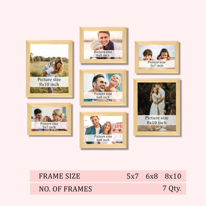 Family Photo Frame Set of 7 for Wall Decor, Wooden Finish Collage Picture Frames for Living Room, Bedroom, Multi-Size Wall Hanging Gallery Frame Set, (2 Sets 5x7, 3 Set 6x8, 2 Set 8x10 Inch)