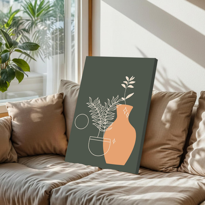 Abstract Vase Stretched Canvas Wall Art Modern Boho Illustration Painting for Home & Office Wall Decor, (16x22 Inch)