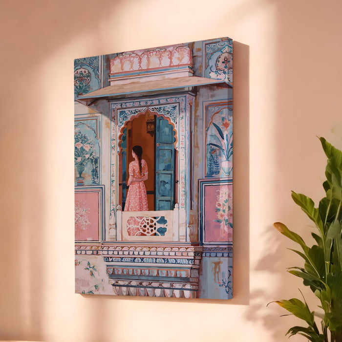 Indian Rajasthani Stretched Canvas Painting For Living Room | Jaipur Abstract Stretched Canvas Wall Art For Livingroom Home Decor, Bedroom, Hallway's, Office, Hotel - 56x86 cm