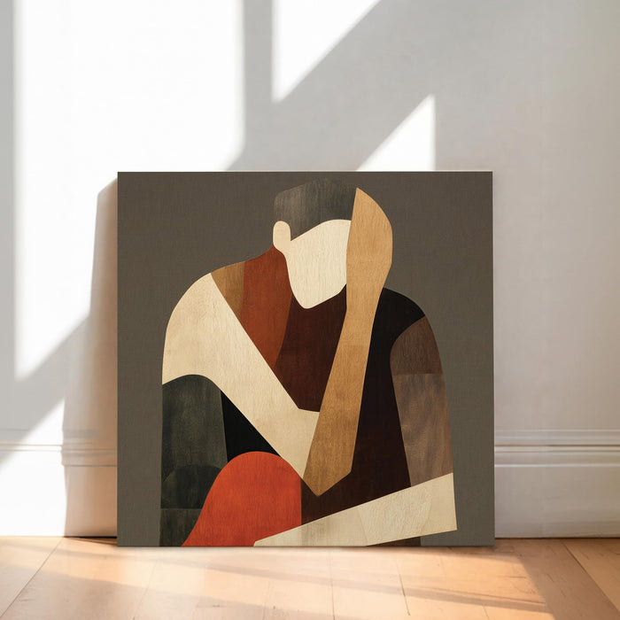 Boho Cubist Figurative Stretched Canvas Painting For Living Room | Abstract Figure Wall Art Large Canvas Painting For Livingroom Home Decor, Bedroom, Hallway's, Office, Hotel - 86x86 cm