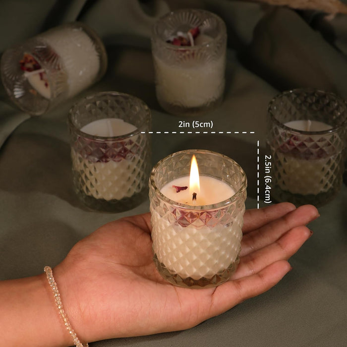 Rose Scented Soy Wax Glass Votive Candle for Diwali Gifting - Pack of 4 Glass Jar| Premium Collection Pack. (Fresh Rose)