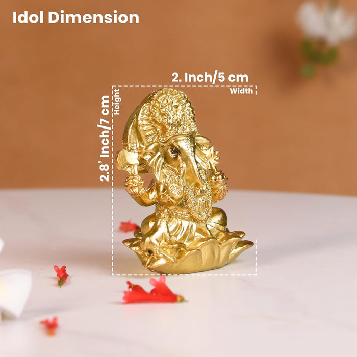 Ganesh Ji Idol for Car Dashboard Home Pooja Golden Ganesha Murti for Gift Mandir Altars Ganesh Ji Idols for Car Golden Lord Ganesha Statue for Home Resin Idol Height - 7 cm