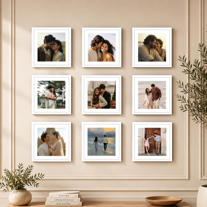Art Street Premium Photo Frame for living room, Classic Aesthetic Design Photo Frames for Photograph, Art Work, Kids Room Set of 9 (12x12 Inch, White)