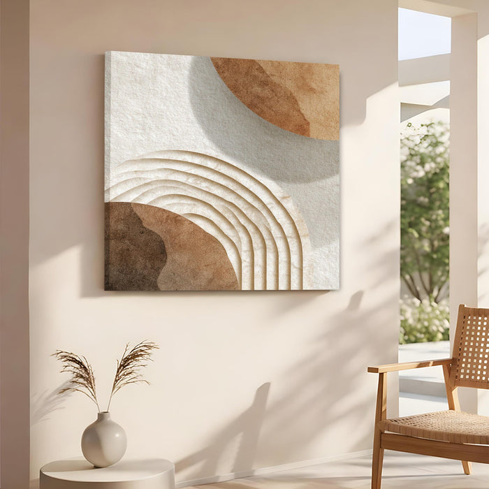 Boho Geometric Circles Stretched Canvas Wall Art Painting For Living Room, Modern Minimalist Earth Tone Painting for Living Room, Office & Home Decor (56xx56 cm)