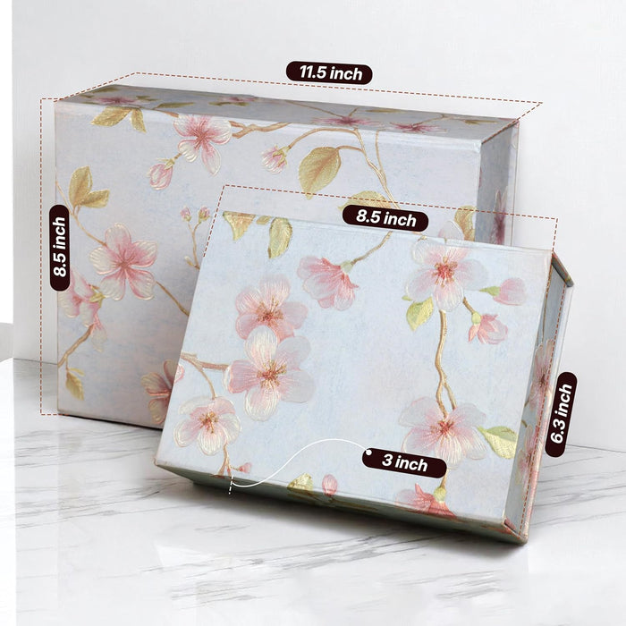 Foldable Cardboard Flowers Printed Hamper Gift Box Set of 2, Multipurpose Gift Hamper Box For Special Occasions, Wedding Gift Packaging (Blue)