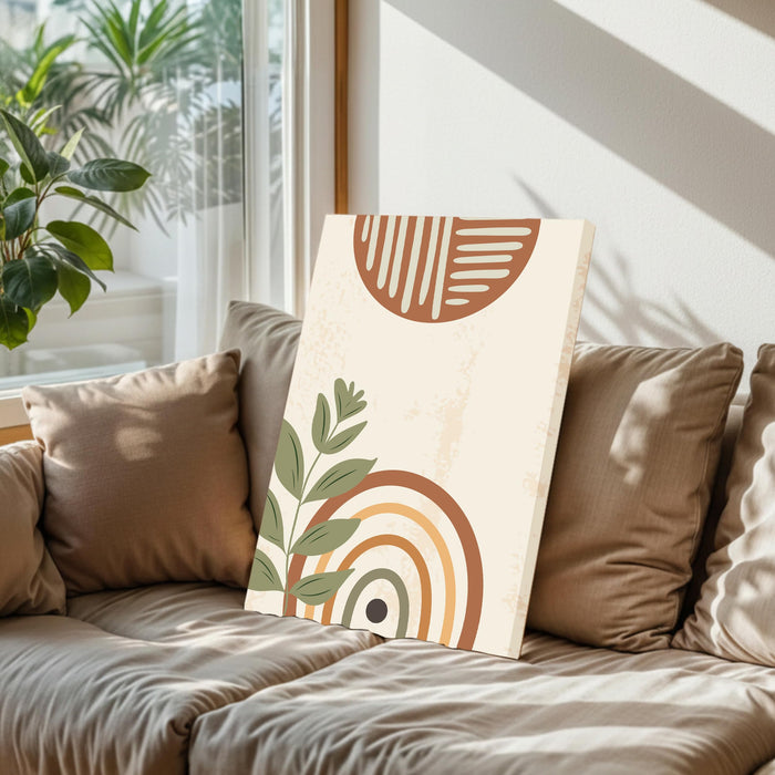 Abstract Rainbow leaves botanical Stretched Canvas Wall Art Modern Boho Illustration Painting for Home & Office Wall Decor, (16x22 Inch)