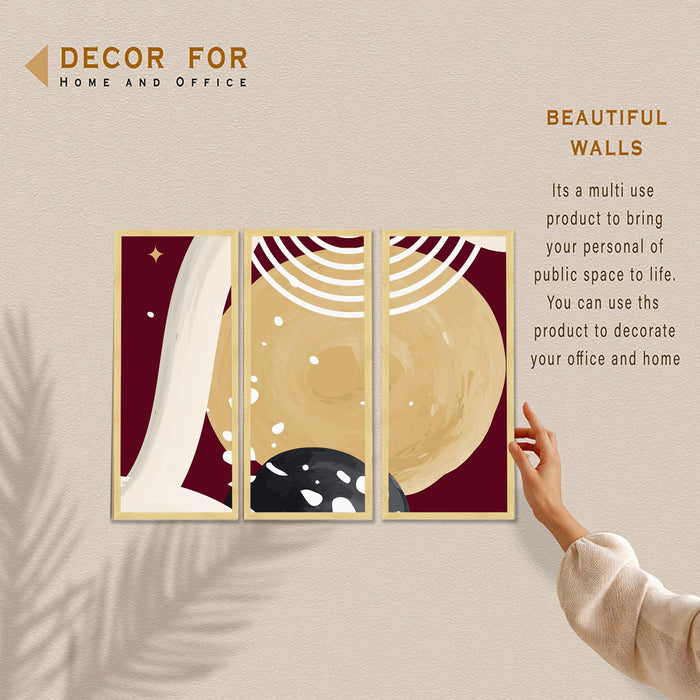 Abstract Modern Framed Wall Art Set of 3 | Geometric & Celestial Boho Wall Décor | Engineered Wood Frame Art for Living Room, Bedroom & Office, 8.9x18.9 Inch