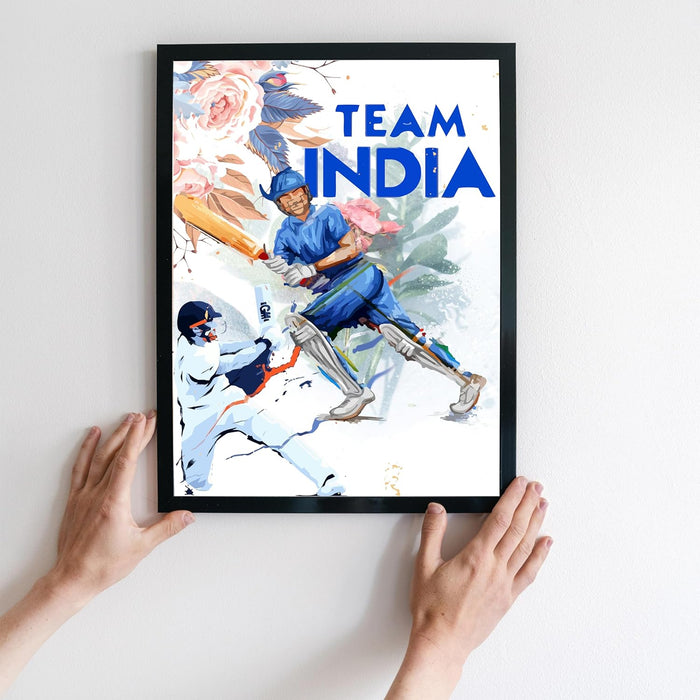 Art Street Framed Wall Hanging Art Print Cricket Team Indian Player Sports Poster For Home Decor, Living Room, Hotel and Office Decor, (12.7X17.5 Inch)