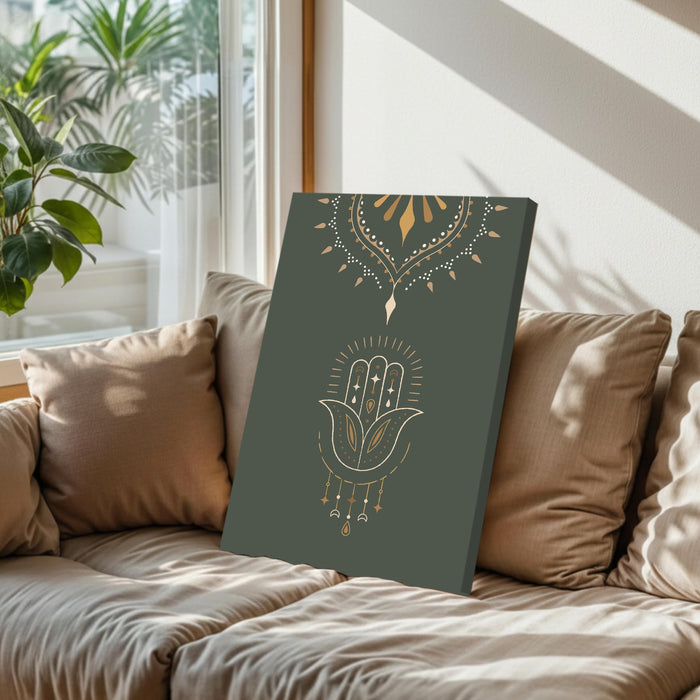 Abstract grey floral Pattern Stretched Canvas Wall Art Modern Boho Illustration Painting for Home & Office Wall Decor, (16x22 Inch)