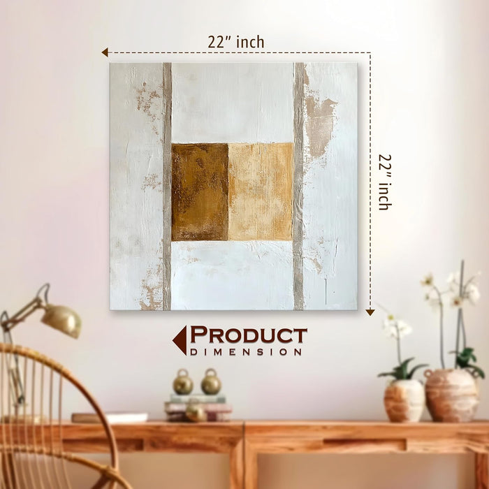 Multicolor Abstract Canvas Wall Art Painting – White Beige Brown Gallery Wrap Canvas Wall Décor Painting (56x56 cm)