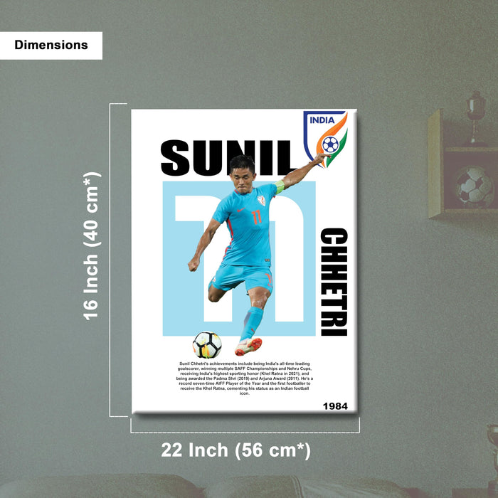 Sunil Chhetri Wall Art Canvas Painting Poster, Indian Football Legend Sports Wall Decor for Living Room, Bedroom, Office & Football Lovers, For Home & Office Decor, 16 x 22 Inch.