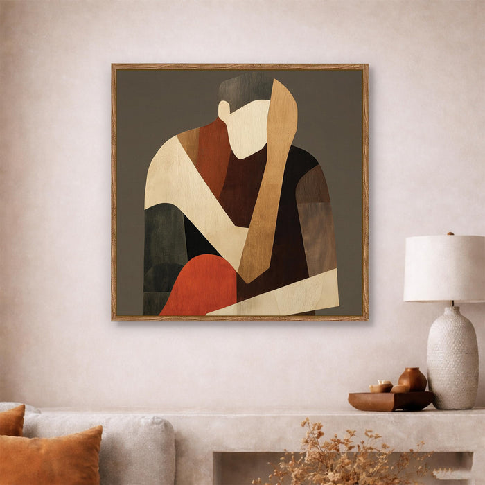 Abstract Women Figure Framed Painting For Living Room | Modern Figurative Large Canvas Painting With Frame Wall Art For Bedroom, Hallway's, Office, Hotel, Size 58x58 cm