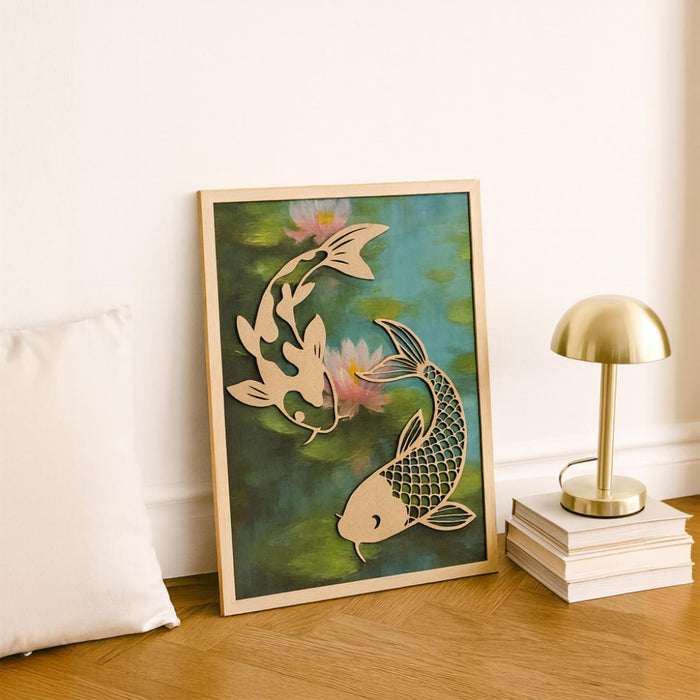 Koi Fish & Lotus Vastu Wall Art – Symbol of Prosperity, Harmony & Good Luck | Elegant Framed Decorative Artwork for Living Room, Office & Bedroom, 33x45 cm