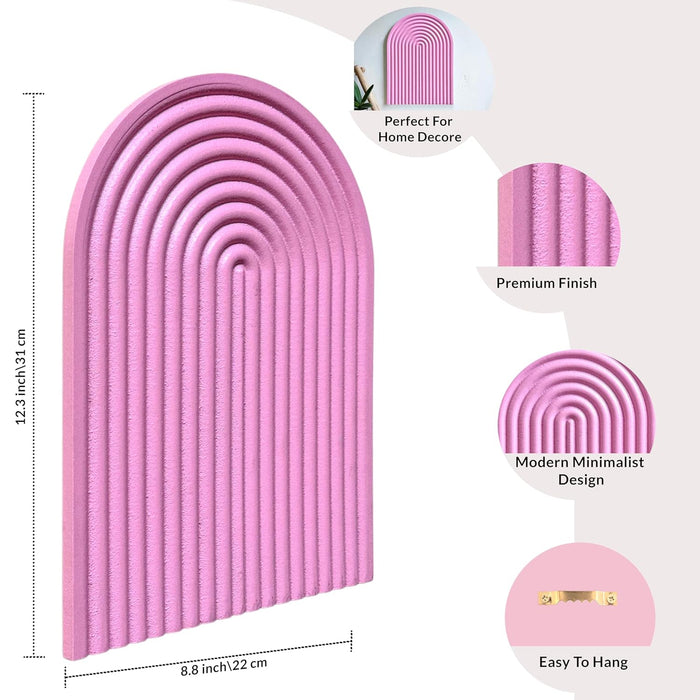 Boho Wall Hanging - Blue Ribbed Textured Blue Arched Wooden Décor, Boho, Wooden Wall Hanging – 22x31 cm