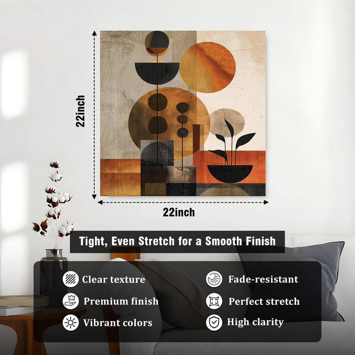 Abstract Sphered Leaf Stretched Canvas Wall Art Painting For Living Room, Modern Minimalist Geometric Painting, Earthy Orange & Brown Botanical Home Decor for Living Room & Office (56xx56 cm)