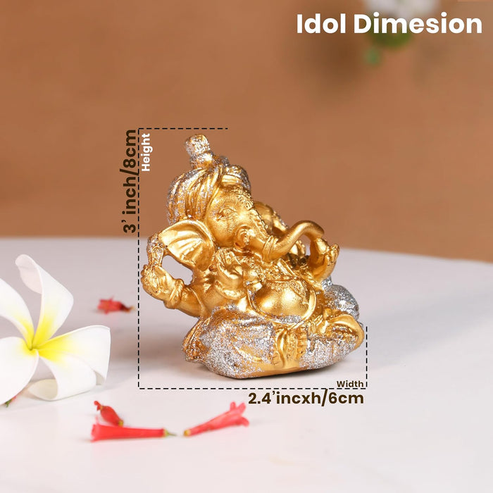 Ganesh Ji Idol for Car Dashboard Home Pooja Golden Ganesha Murti for Gift Mandir Altars Ganesh Ji Idols for Car Golden Sparkling Lord Ganesha Statue for Home Resin Idol Height - 8 cm