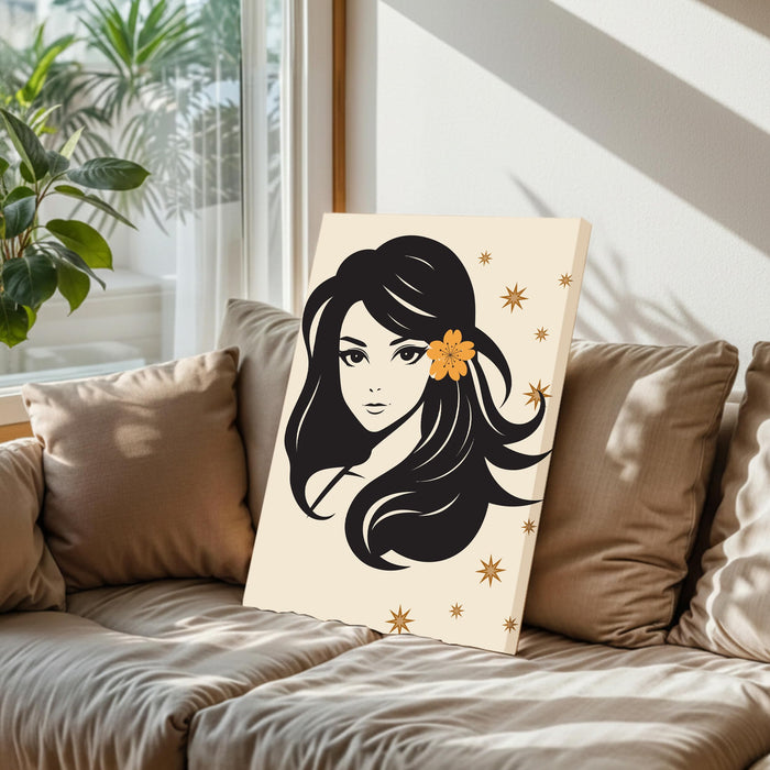 Abstract Female Stretched Canvas Wall Art Modern Boho Illustration Painting for Home & Office Wall Decor, (16x22 Inch)