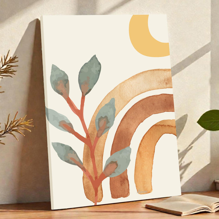 Abstract Botanical rainbow Stretched Canvas Wall Art Modern Boho Illustration Painting for Home & Office Wall Decor, (16x22 Inch)