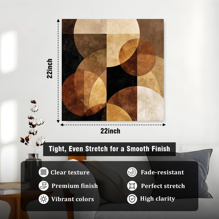 Abstract Geometric Stretched Canvas Wall Art Painting For Living Room, Mid-Century Modern, Minimalist Round Overlapping Shapes in Earthy for Living Room & Office (56xx56 cm)
