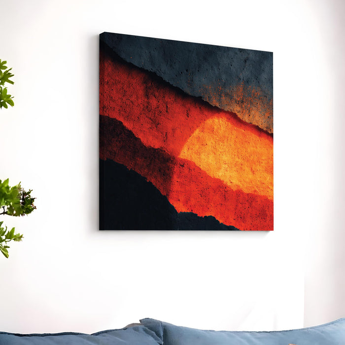 Abstract Volcanic Sunset Stretched Canvas Wall Art Painting for Living Room, Bold Red & Charcoal Textured Landscape, Contemporary Decor for Living Room, Office & Home Decor (56xx56 cm)