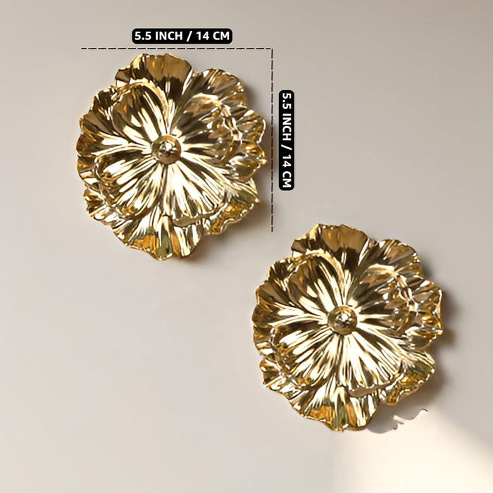 Pack of 2 Golden Floral Shape Ceramic Wall Decor Plates Handmade Round Floral Wall Hanging Decorative Items for Living Room, Bedroom, Wedding Pooja and Home Decoration – 14x14 cm
