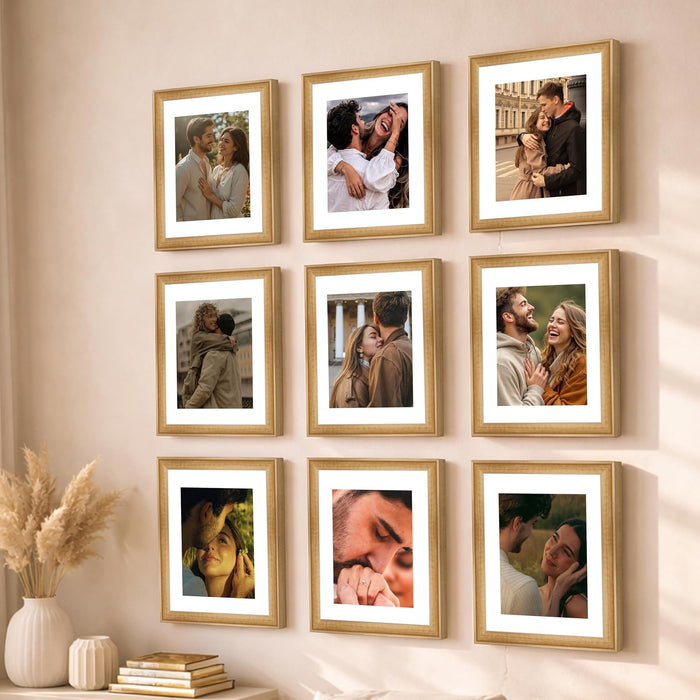 Wooden Cave Design Photo Frame Set of 9 | Black Picture Frames for Photos, Artwork & Certificates | Wall Décor for Living Room & Home (11x14 Inch)