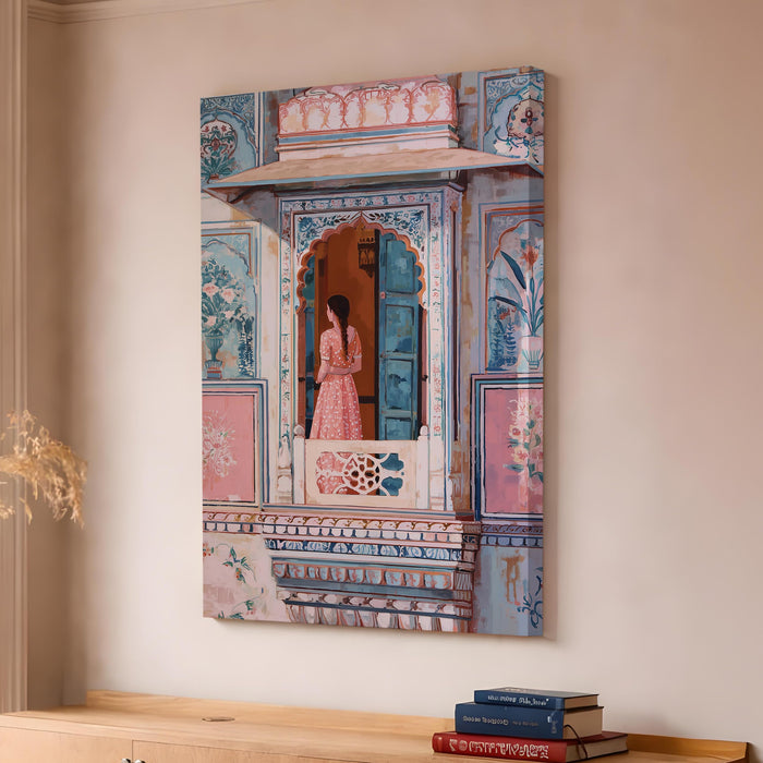 Indian Rajasthani Stretched Canvas Painting For Living Room | Jaipur Abstract Stretched Canvas Wall Art For Livingroom Home Decor, Bedroom, Hallway's, Office, Hotel - 56x86 cm