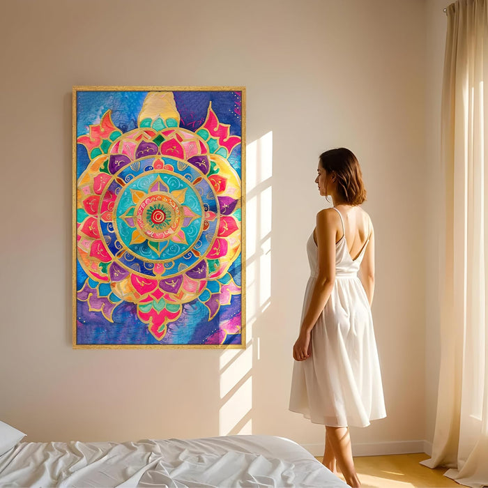Abstract Multicolor Mandala Painting Multicolor Wall Art on Stretched Canvas – Frameless Unframed Gallery Wrap Canvas Wall Art 22x34 Inch