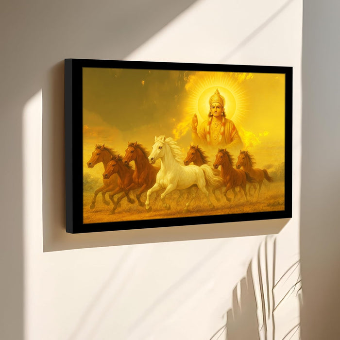 Seven Running Horses Wall Art Vastu Feng Shui Multicolor | Canvas Painting Stretched on Wood | Suits For Vastu-Friendly Place (16x22 Inch)