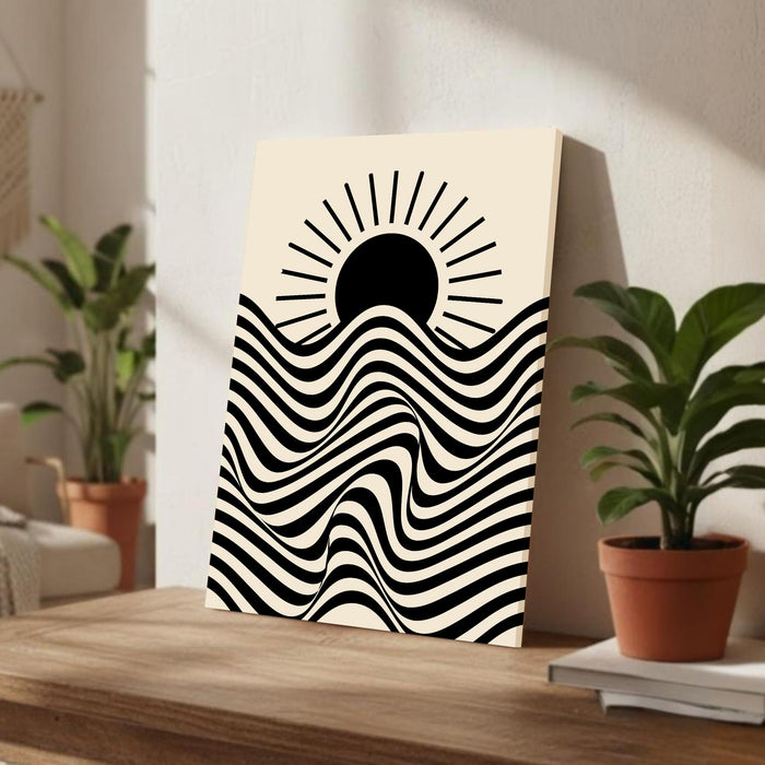 Abstract Sun Rise Stretched Canvas Wall Art Modern Boho Illustration Painting for Home & Office Wall Decor, (16x22 Inch)