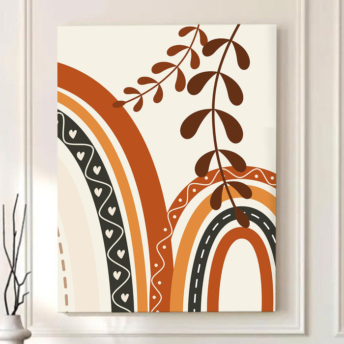Abstract Rainbow and botanical theme Stretched Canvas Wall Art Modern Boho Illustration Painting for Home & Office Wall Decor, (16x22 Inch)