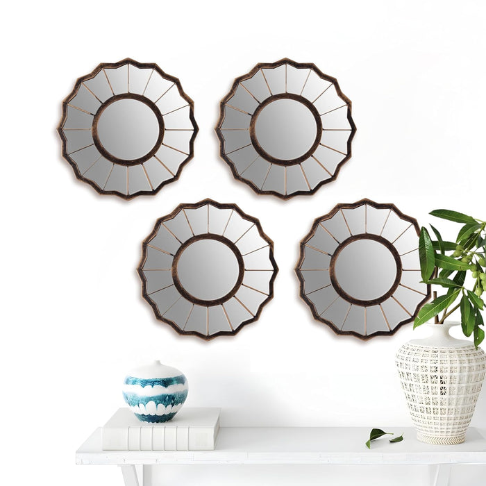 Lustrus Flower Decorative Wall Mirror Set of 4 Wall Hanging Mirrors (Size - 9 x 9 inch)