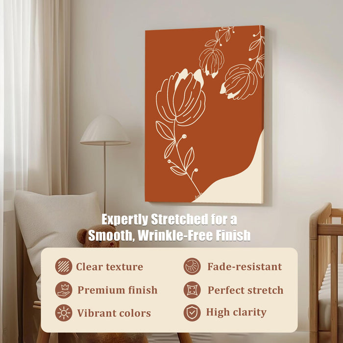 Abstract golden floral Plants Stretched Canvas Wall Art Modern Boho Illustration Painting for Home & Office Wall Decor, (16x22 Inch)