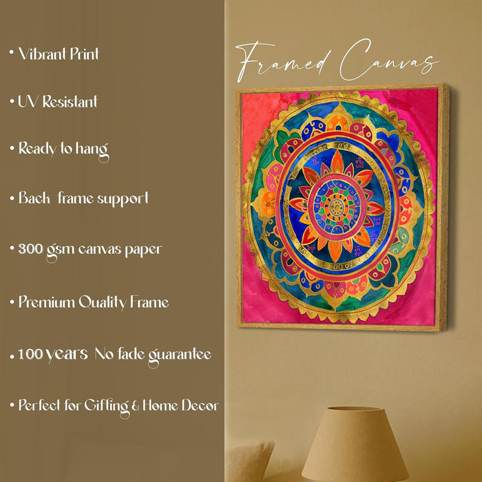 Abstract Canvas Mandala Design Multicolor Wall Art Painting – Gallery Wrap Canvas Wall Décor (56x56 cm)