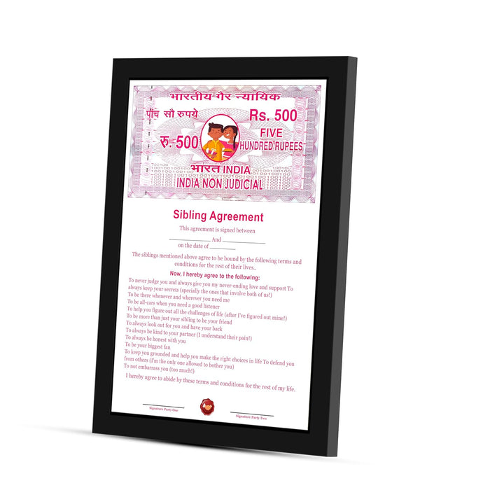 SNAP ART A4 Framed Sibling Agreement Greeting Card For Brother & Sister, Photo Frame with Photo Upload Gift for Bhai Dooj, Birthday, Rakshabandhan Rakhi Pre Defined Terms & Conditions