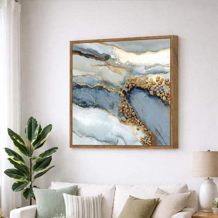 Abstract Geode Framed Painting For Living Room | Luxury Crystal Stone Large Canvas Painting With Frame Wall Art For Bedroom, Hallway's, Office, Hotel, Size 58x58 cm
