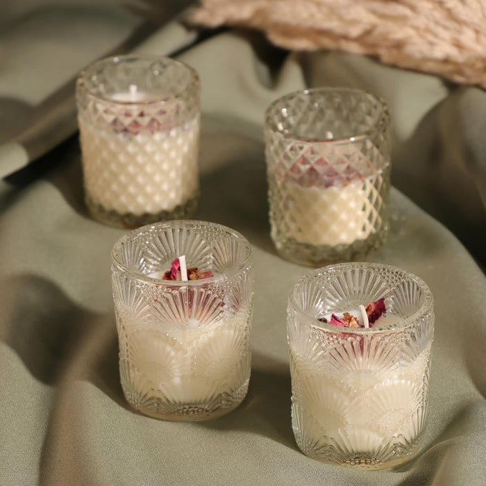 Rose Scented Soy Wax Glass Votive Candle for Diwali Gifting - Pack of 4 Glass Jar| Premium Collection Pack. (Fresh Rose)