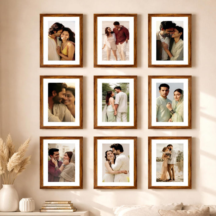 Wooden Cave Design Photo Frame Set of 9 | Black Picture Frames for Photos, Artwork & Certificates | Wall Décor for Living Room & Home (11x14 Inch)