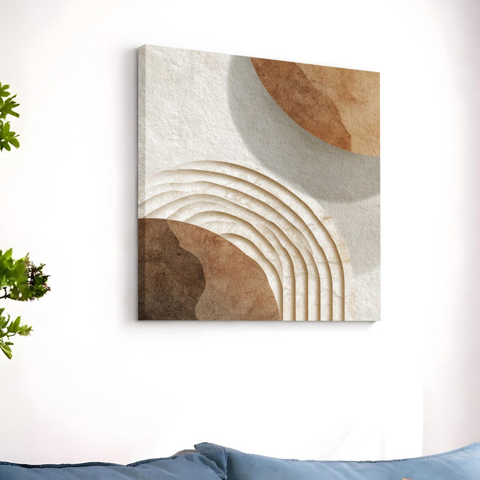 Boho Geometric Circles Stretched Canvas Wall Art Painting For Living Room, Modern Minimalist Earth Tone Painting for Living Room, Office & Home Decor (56xx56 cm)