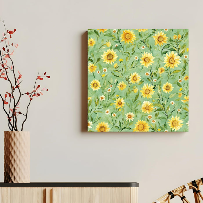 PAINTINGMANTRA Sunflower Botanical Painting for Wall Decoration | Flower Canvas Wall Painting for Living Room, Bedroom, Home and Office Wall Decor (41x41 Cm)
