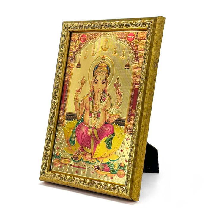 Art Street Lord Ganesh Ji Photo Frame, Poster for Pooja, Gold Plated God Photo Frames, Home Decor Photo Frame (Size: 6x8 Inch, Gold)