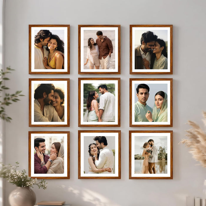 Wooden Cave Design Photo Frame Set of 9 | Black Picture Frames for Photos, Artwork & Certificates | Wall Décor for Living Room & Home (11x14 Inch)