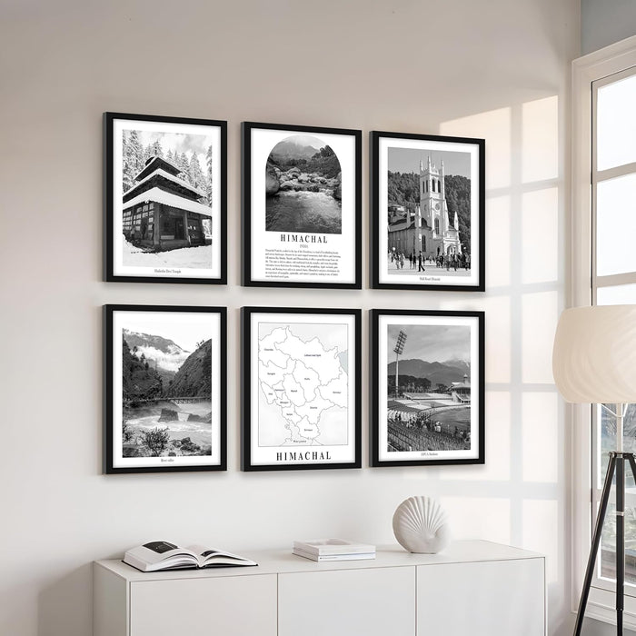 A3 Mumbai Gallery Wall Art Framed Posters, Decorative Art Prints (Size:13x18 Inch, Pack of 6)