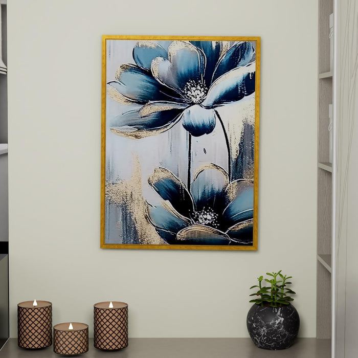 Art Street Canvas Painting Blue Elegant Flowers Decorative Wall Art For Living Room.