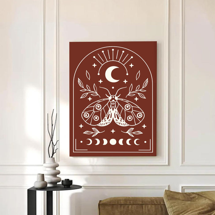 Abstract Moon butterfly Stretched Canvas Wall Art Modern Boho Illustration Painting for Home & Office Wall Decor, (16x22 Inch)