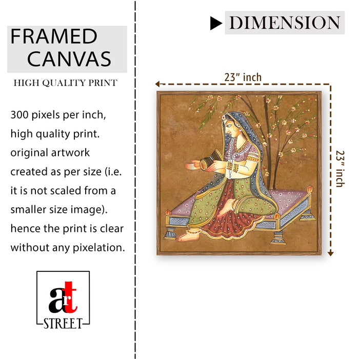 Indian Folk Framed Painting For Living Room | Traditional Ragamala Large Canvas Painting With Frame Wall Art For Bedroom, Hallway's, Office, Hotel, Size 58x58 cm