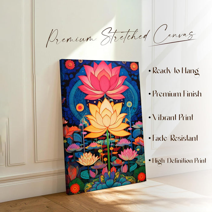 Abstract Multicolor Aesthetic Lotus Painting with Frame, Framed Canvas Paintings Stretched Canvas Wall Art  22x34 Inch